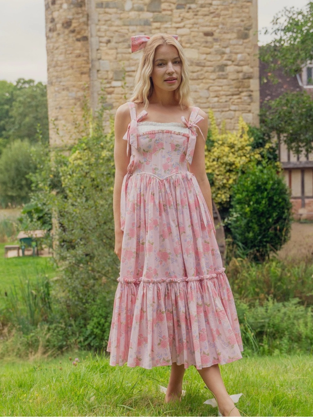 Fairy Tong London Garden Symphony Corset Midi Dress in Pink